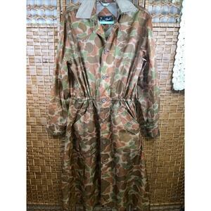 Vintage Hilton Field Long Women's Raincoat Camo Print Size XS 46" Long